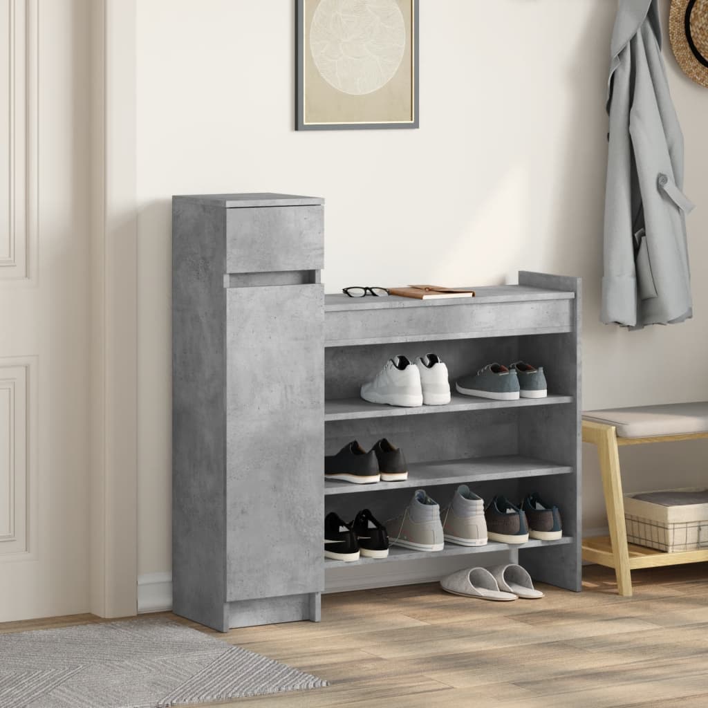 Vidaxl schoenenkast 100,5x28x100 cm bewerkt hout betongrijs