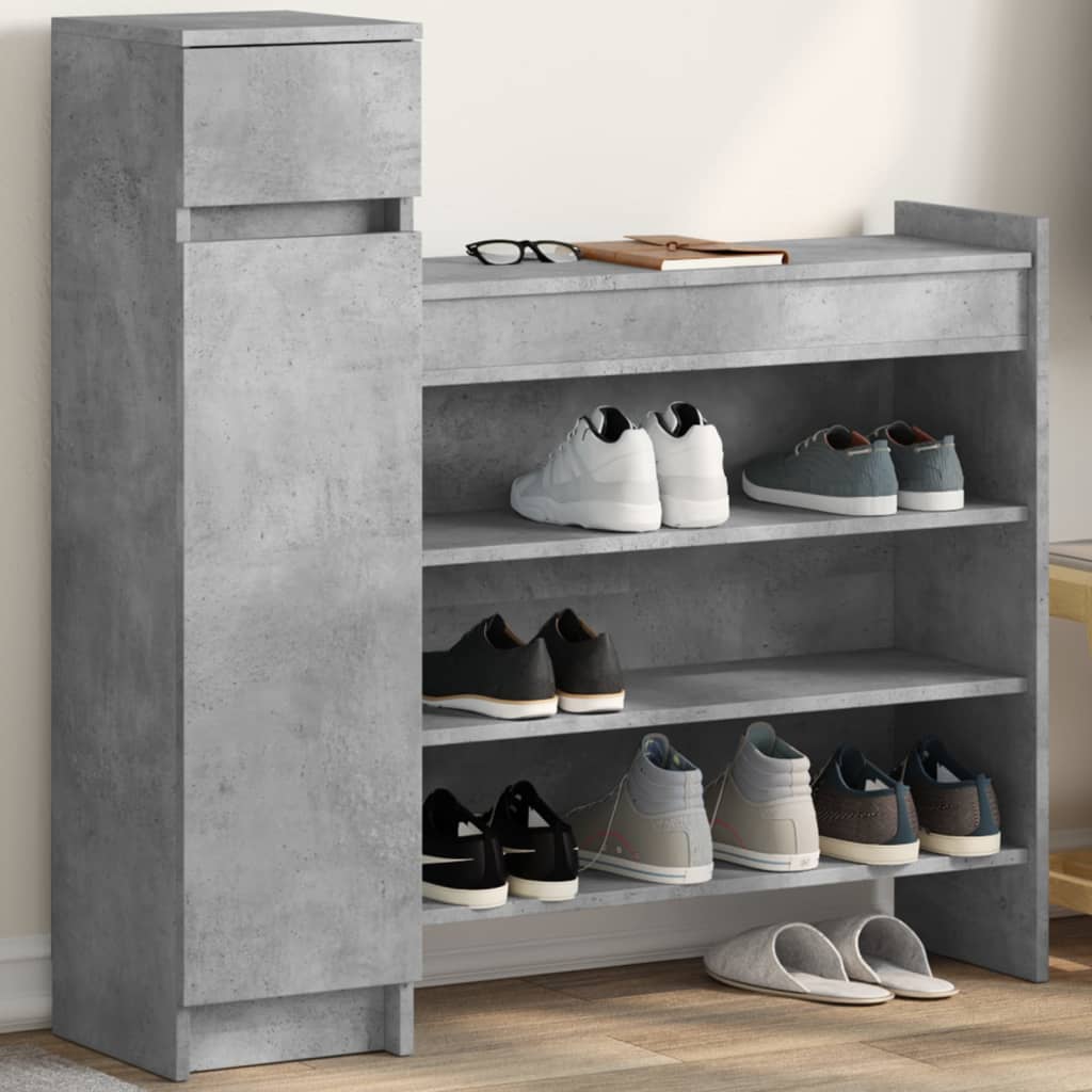 Vidaxl schoenenkast 100,5x28x100 cm bewerkt hout betongrijs
