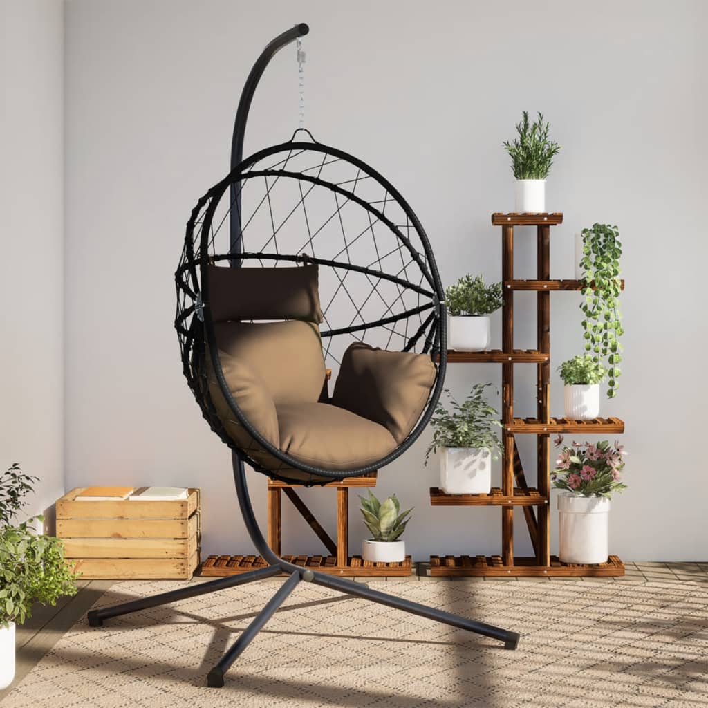 Vidaxl hangstoel met standaard rattan en staal taupe