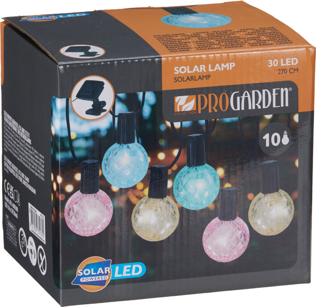 Pro Garden - Garden gekleurde solar feestverlichting 10 kristalachtige lampen 2.7 meter lichtsnoer op zonne-energie