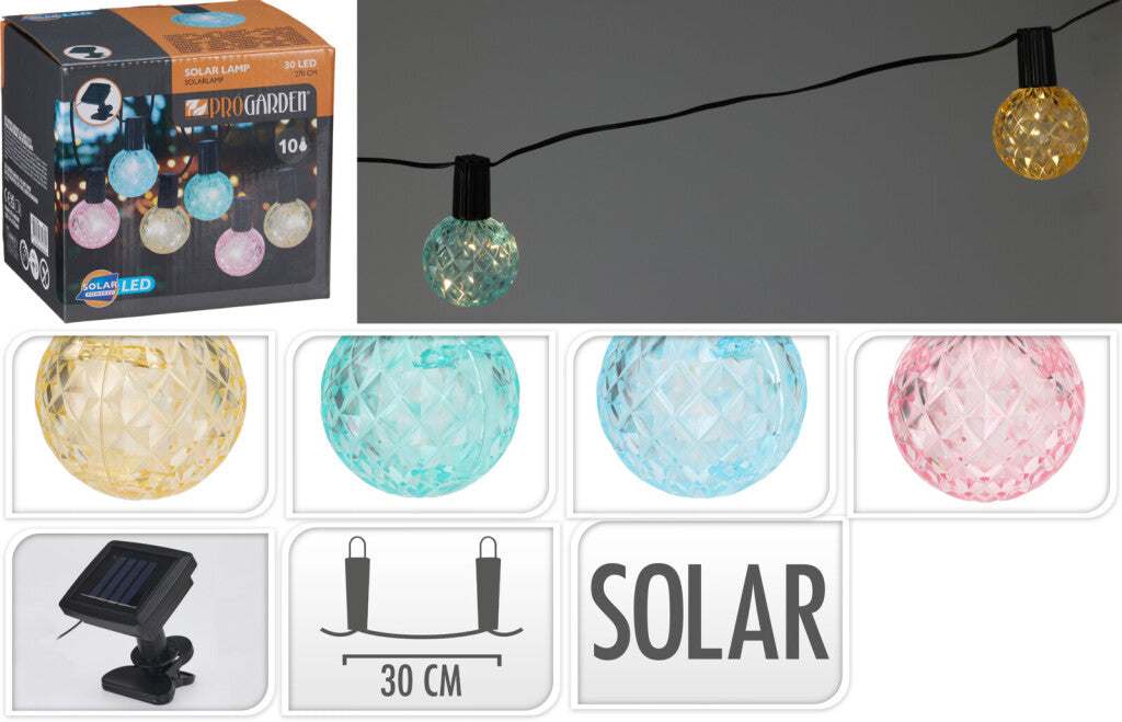 Pro Garden - Garden gekleurde solar feestverlichting 10 kristalachtige lampen 2.7 meter lichtsnoer op zonne-energie