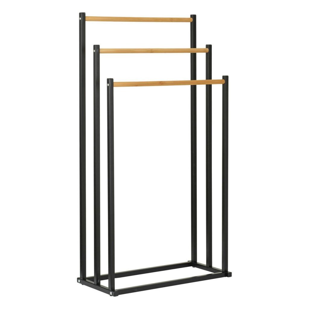 Bathroom Solutions - Bathroom Solutions handdoekrek 45x23x85 cm metaal/bamboe/zwart