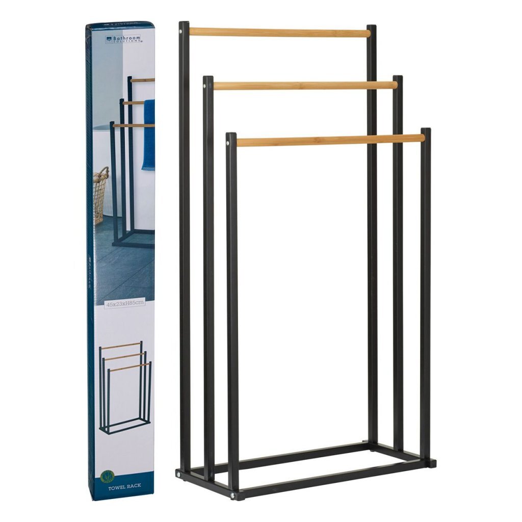 Bathroom Solutions - Bathroom Solutions handdoekrek 45x23x85 cm metaal/bamboe/zwart