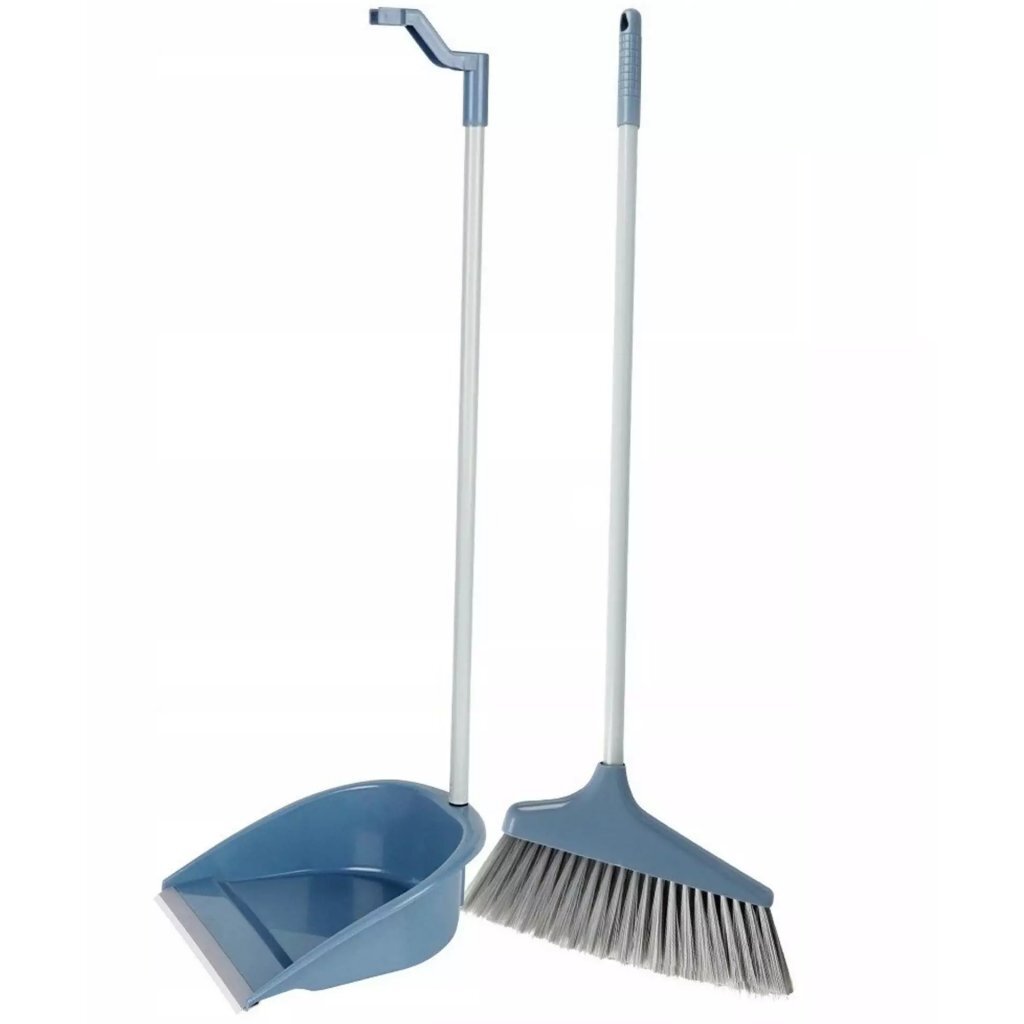 Overige Merken - Overige Merken Stoffer en blik met lange steel blauw