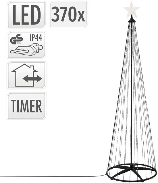 Excellent Houseware - Houseware Decoratie led boom + ster 370 led's 210 cm extra warm wit zwart