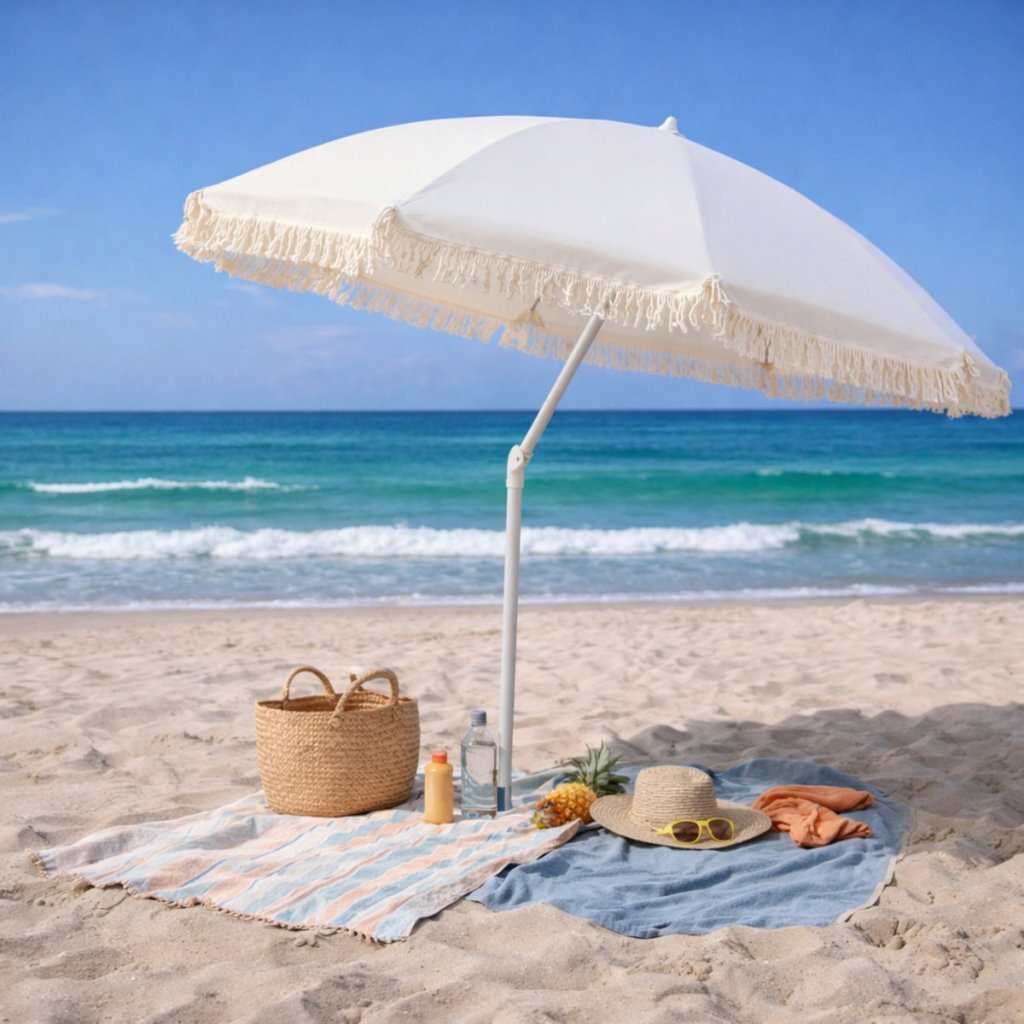 Overige Merken - Overige Merken beach parasol aruba met franjes 180 cm ecru