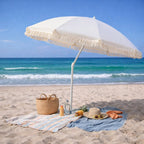 Overige Merken - Overige Merken beach parasol aruba met franjes 180 cm ecru
