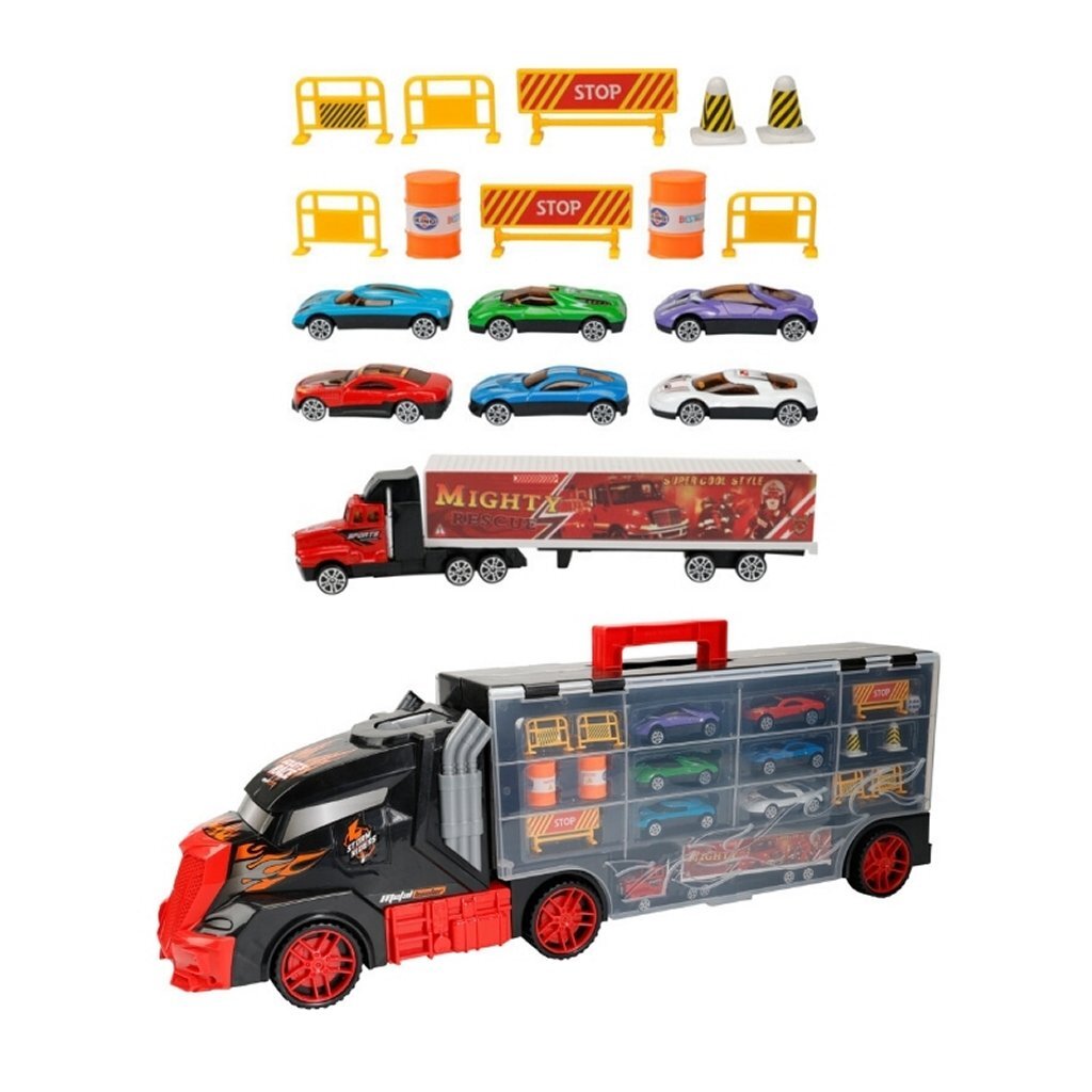Overige Merken - Overige Merken Truck met trailer + 6 auto's + vrachtwagen en accessoires