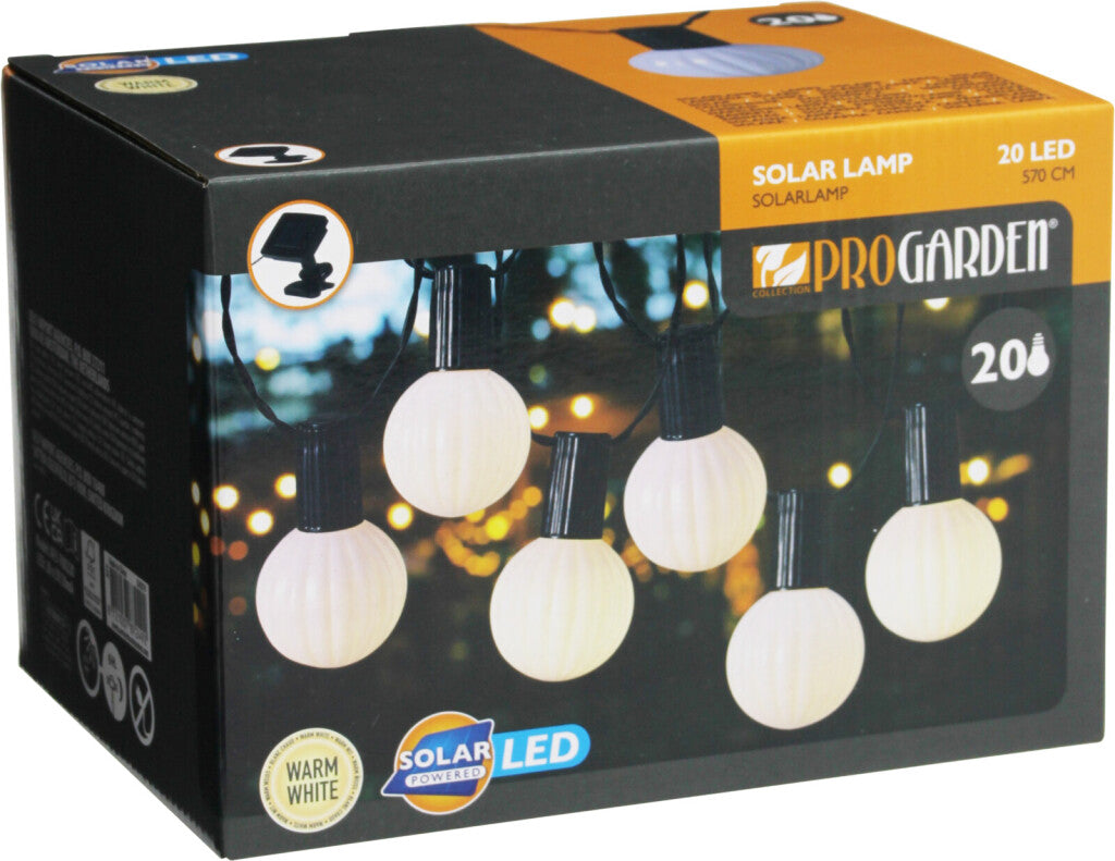 Pro Garden - Garden solar led lichtslinger 20 warm witte lampen 57 meter buitenverlichting op zonne-energie