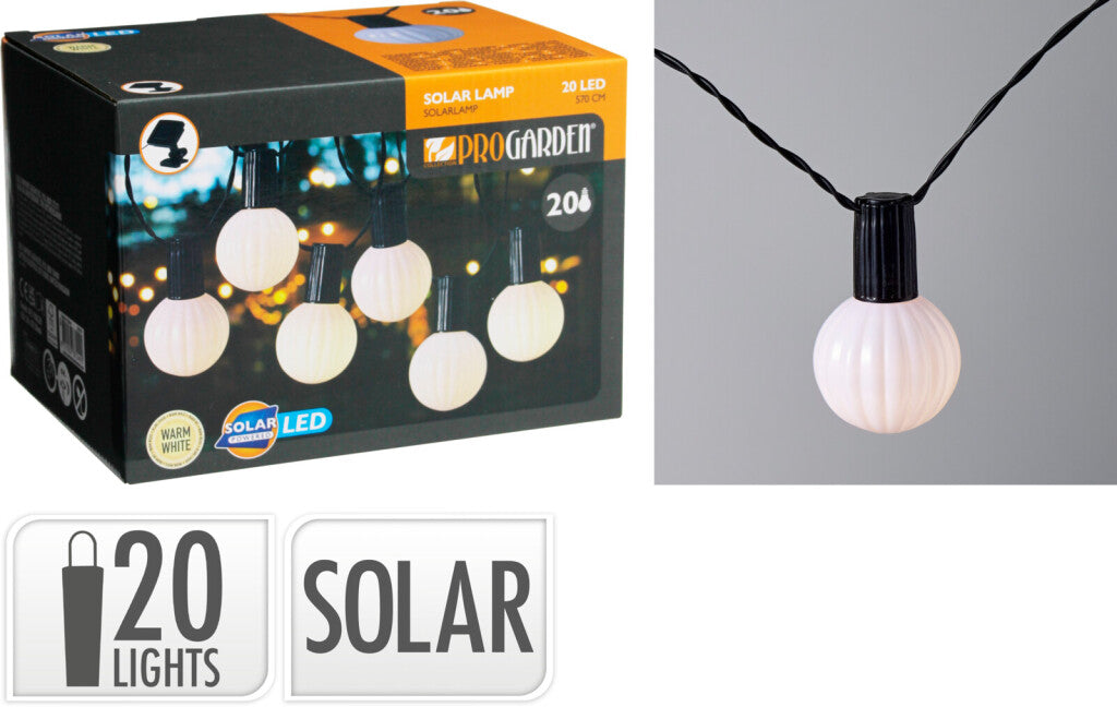 Pro Garden - Garden solar led lichtslinger 20 warm witte lampen 57 meter buitenverlichting op zonne-energie