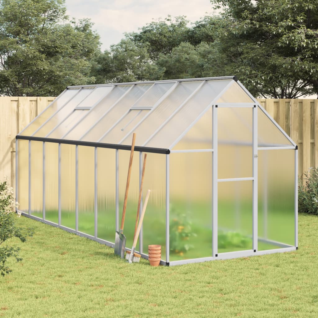 VidaXL Tuinkas met basisframe 445x169x195 cm aluminium zilverkleurig
