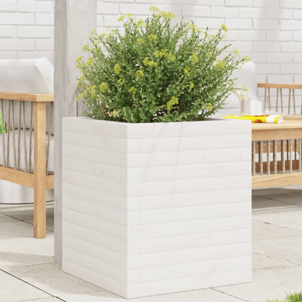 Vidaxl plantenbak 40x40x46 cm massief grenenhout wit
