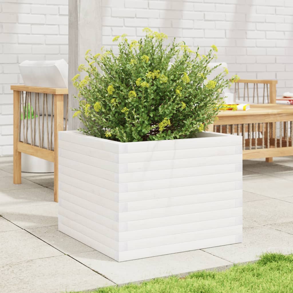 Vidaxl plantenbak 60x60x46 cm massief grenenhout wit