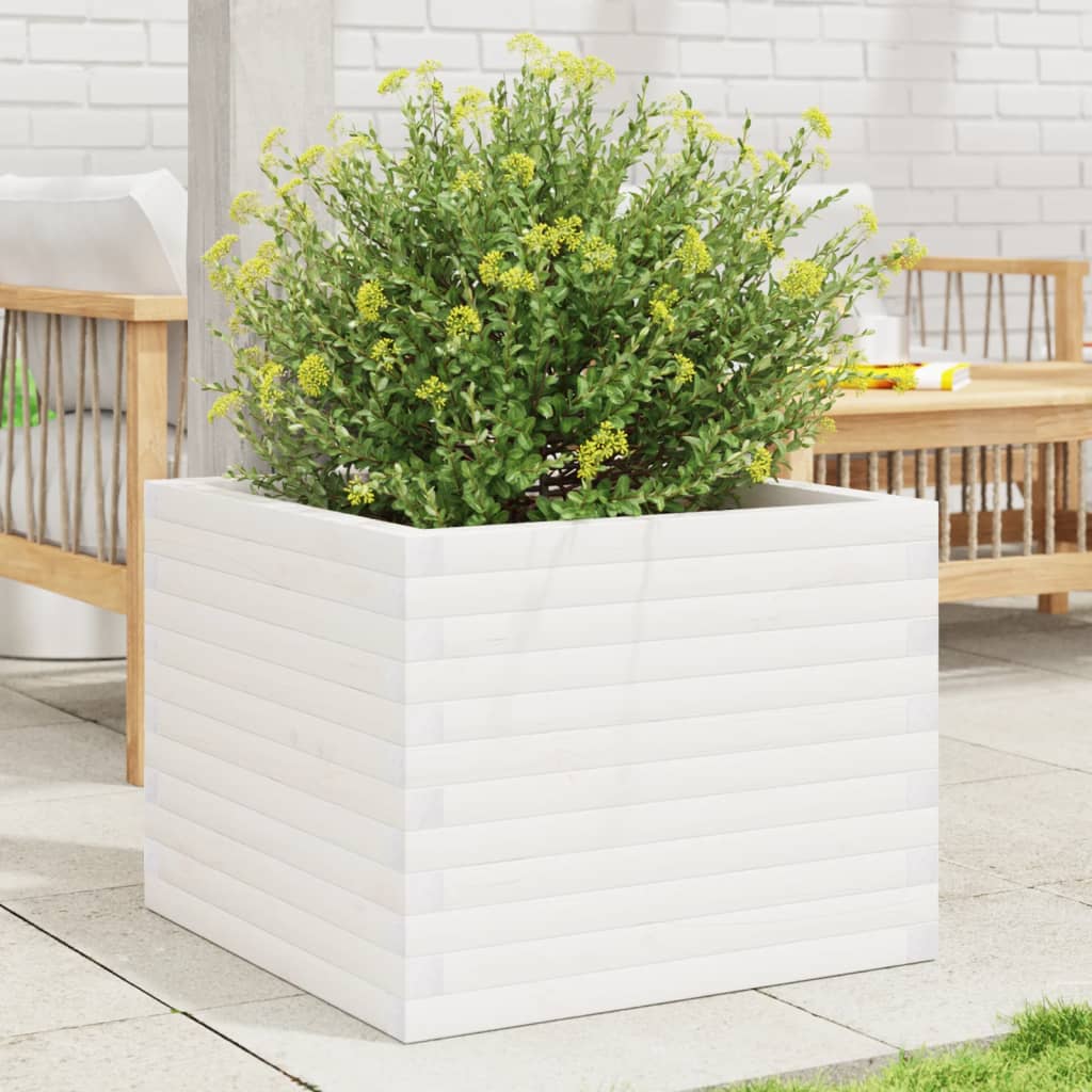 Vidaxl plantenbak 60x60x46 cm massief grenenhout wit