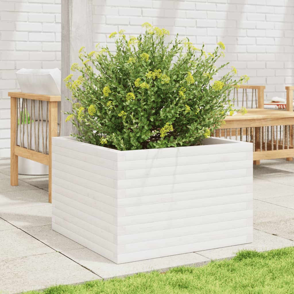 Vidaxl plantenbak 70x70x46 cm massief grenenhout wit