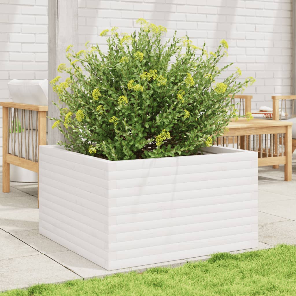 Vidaxl plantenbak 80x80x46 cm massief grenenhout wit