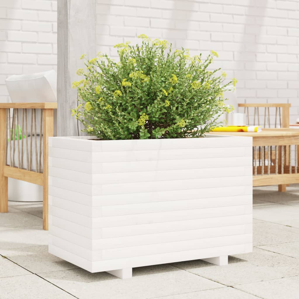 Vidaxl plantenbak 70x40x49,5 cm massief grenenhout wit
