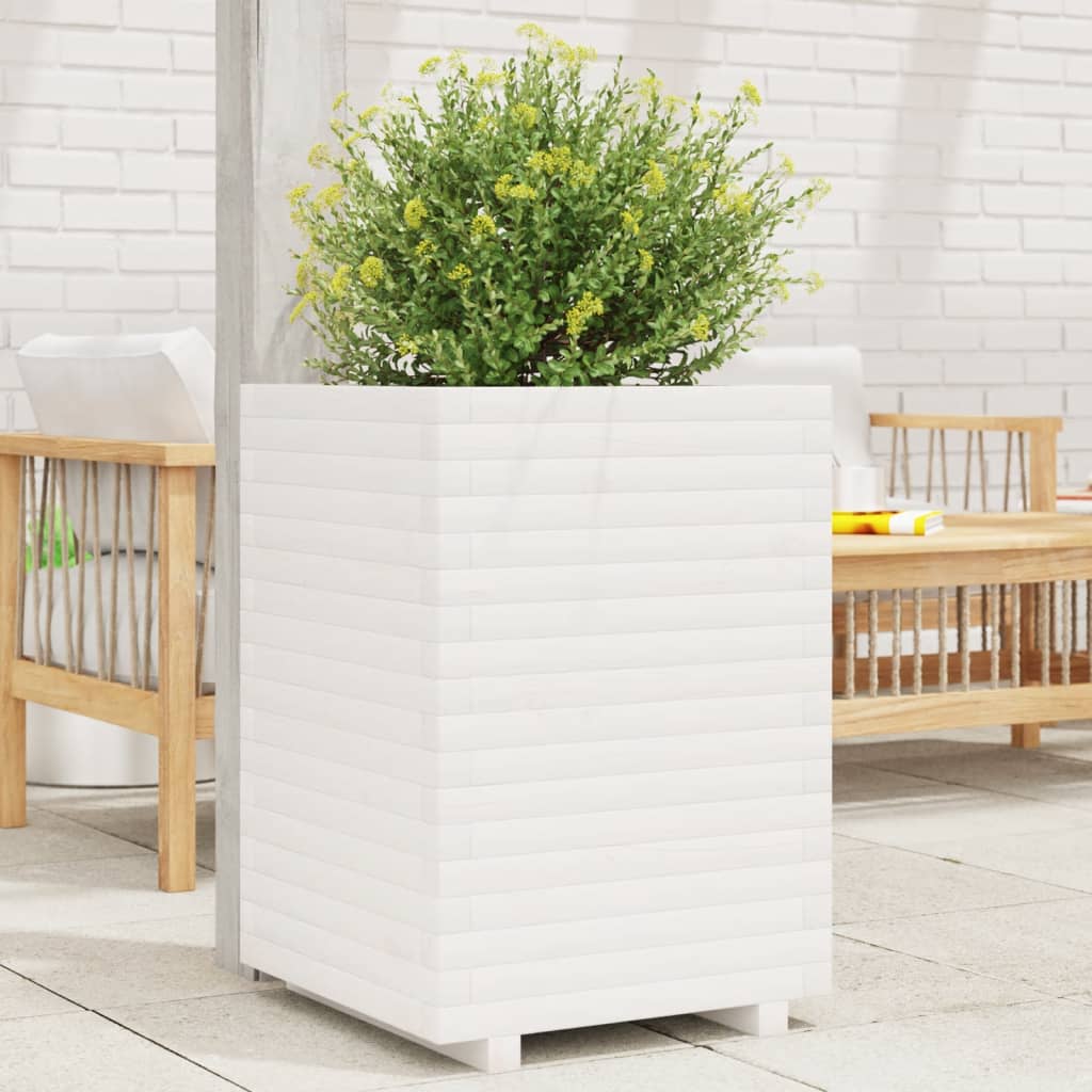 Vidaxl plantenbak 50x50x72 cm massief grenenhout wit