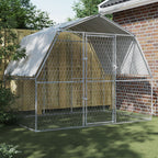 VidaXL Hondenkennel met dak en deur gegalvaniseerd staal zilverkleurig