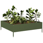 Vidaxl plantenbak verhoogd 100x100x33,5 cm staal olijfgroen