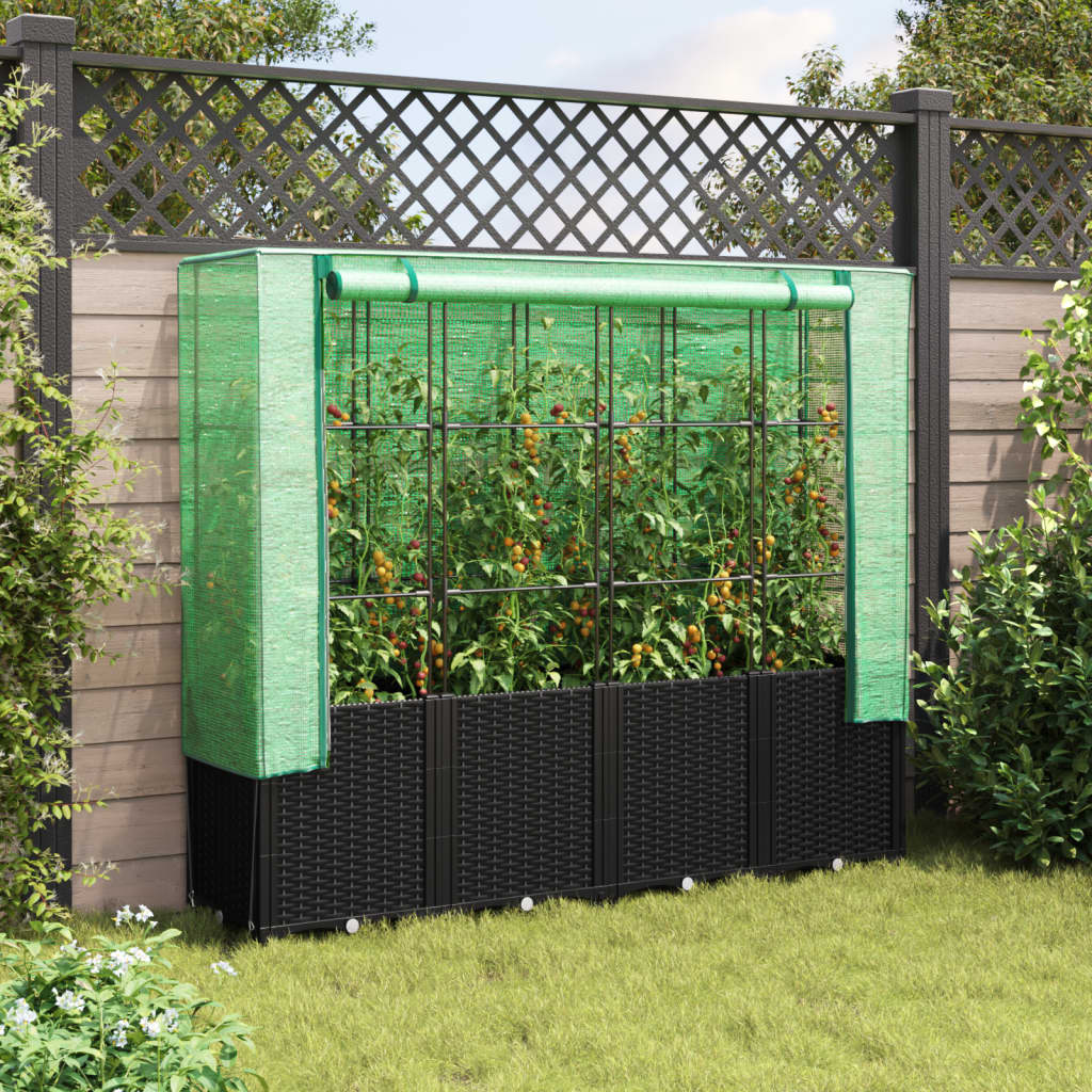Vidaxl verhoogde plantenbak met kashoes rotanlook 160x40x153 cm