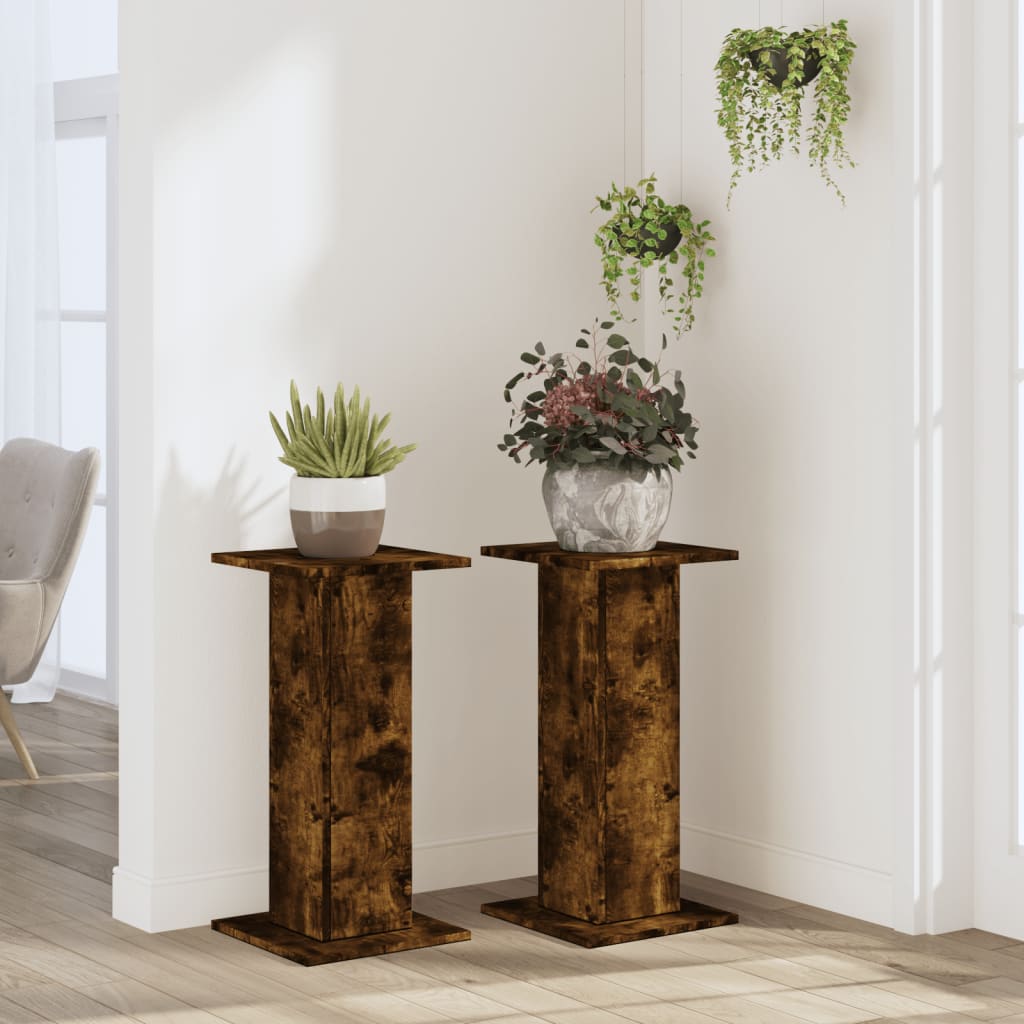 Vidaxl plantenstandaards 2 st 30x30x60 cm bewerkt hout gerookt eiken