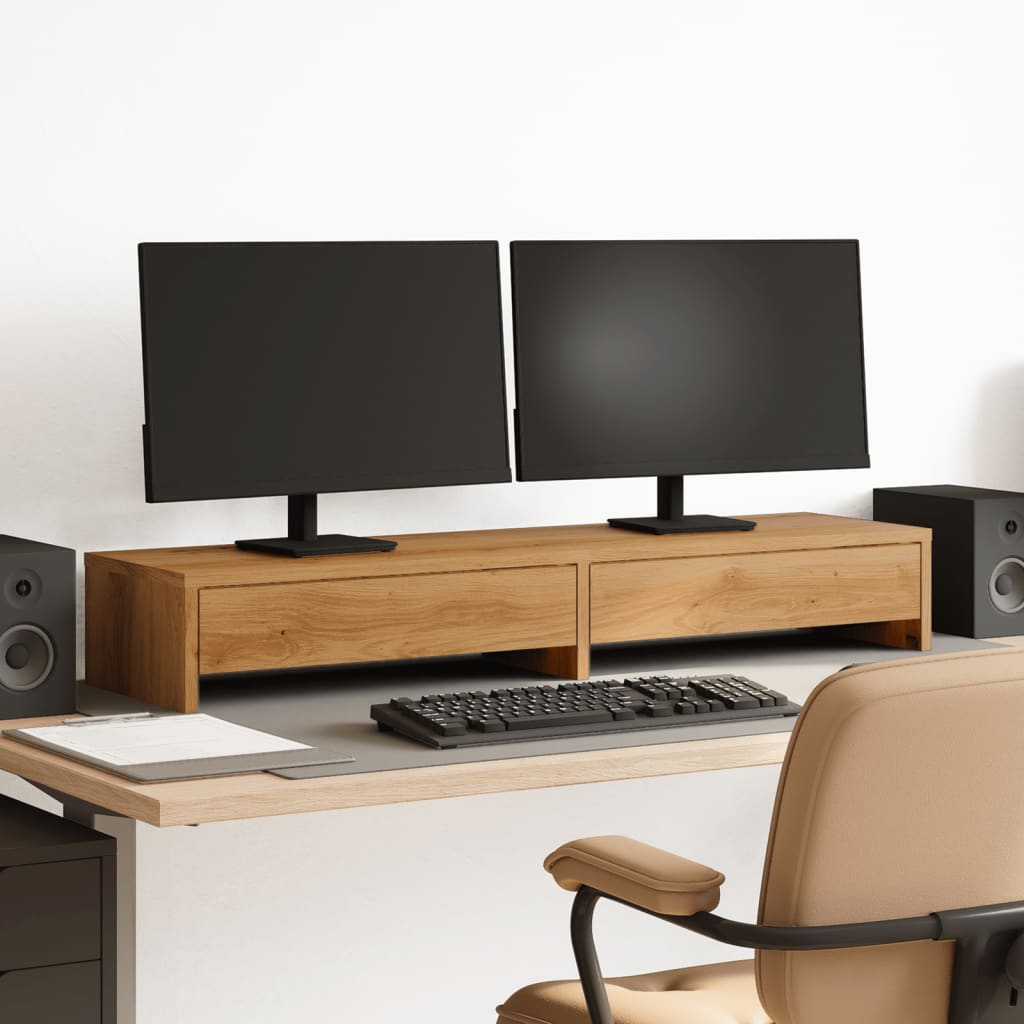 Vidaxl monitorstandaard met lades 100x27x15 cm hout artisanaal eiken