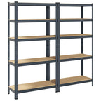 Vidaxl 5 laags opbergrek 2 stuks antracietkleurig staal bewerkt hout