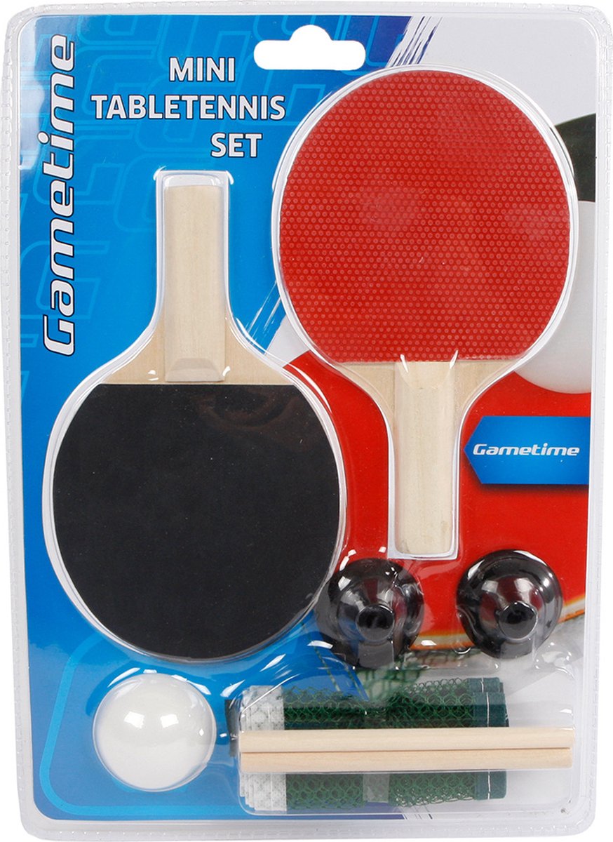 Gametime tafeltennisset mini 16 x 9 cm zwart rood 4-delig