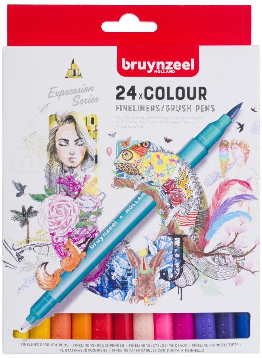 Bruynzeel - fineliner brushpennen set - 24 kleuren voor tekenen.
