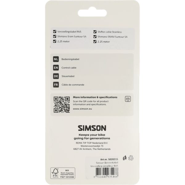 Simson - versnelling binnenkabel derailleur rvs