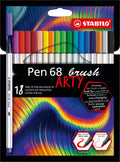 Stabilo pen 68 - premium brush viltstift - met flexibele penseelpunt - arty etui met 18 verschillende kleuren