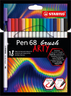 Stabilo pen 68 - premium brush viltstift - met flexibele penseelpunt - arty etui met 18 verschillende kleuren
