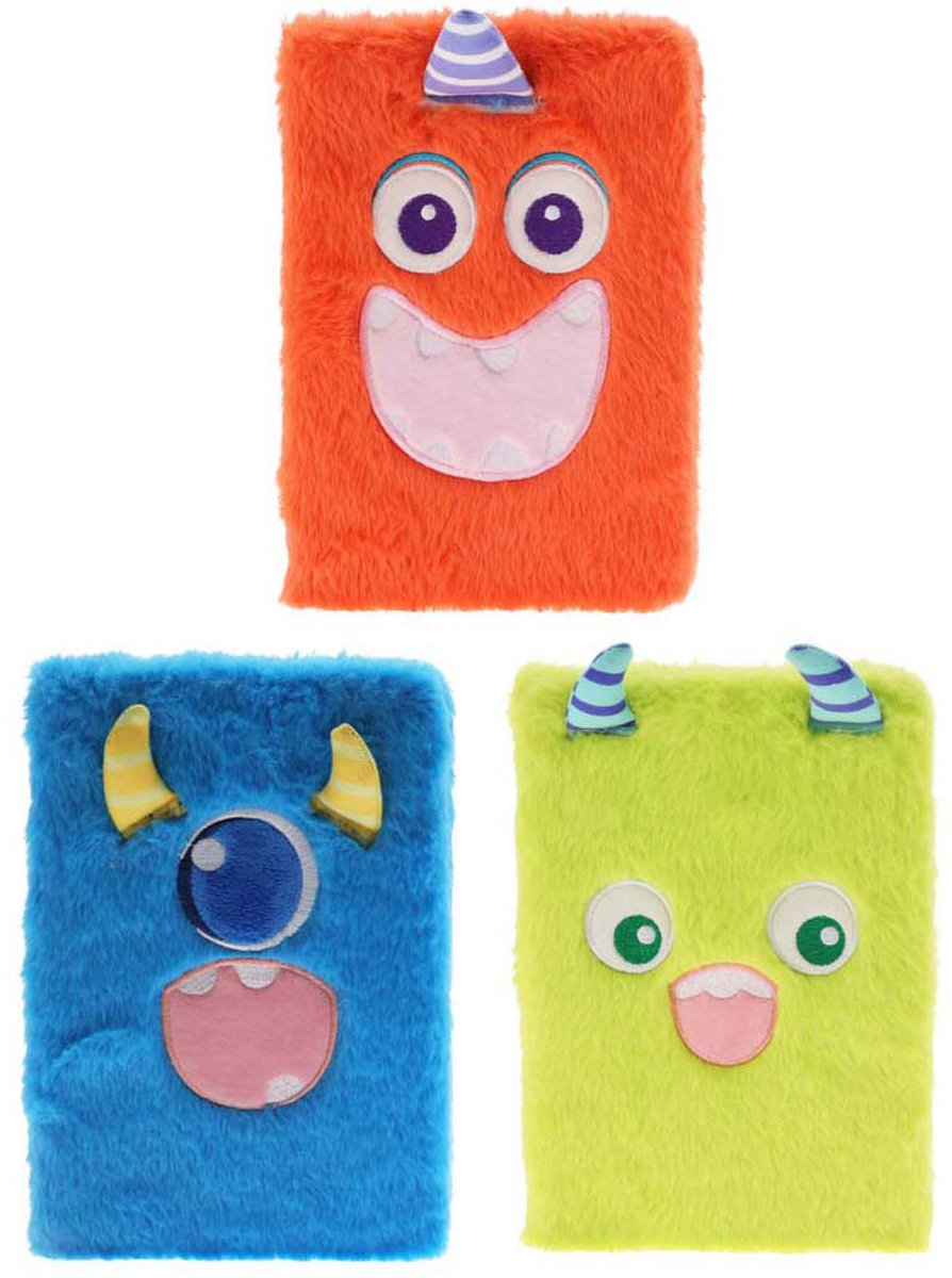 Koopman - Koopman Pluche notitieboek monster multicolor voor kinderen en creatief schrijven.