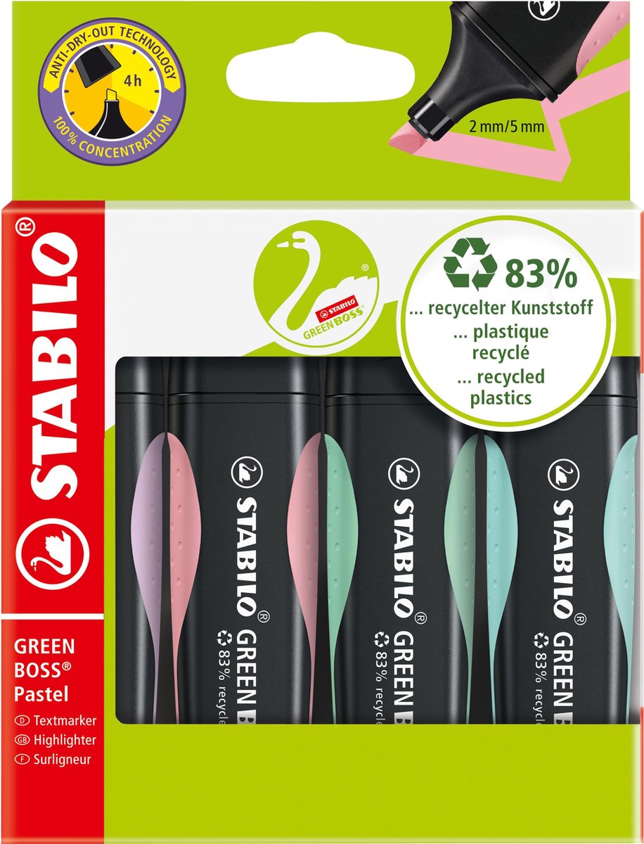 STABILO - STABILO green boss pastel - markeerstift - set met 4 stuks