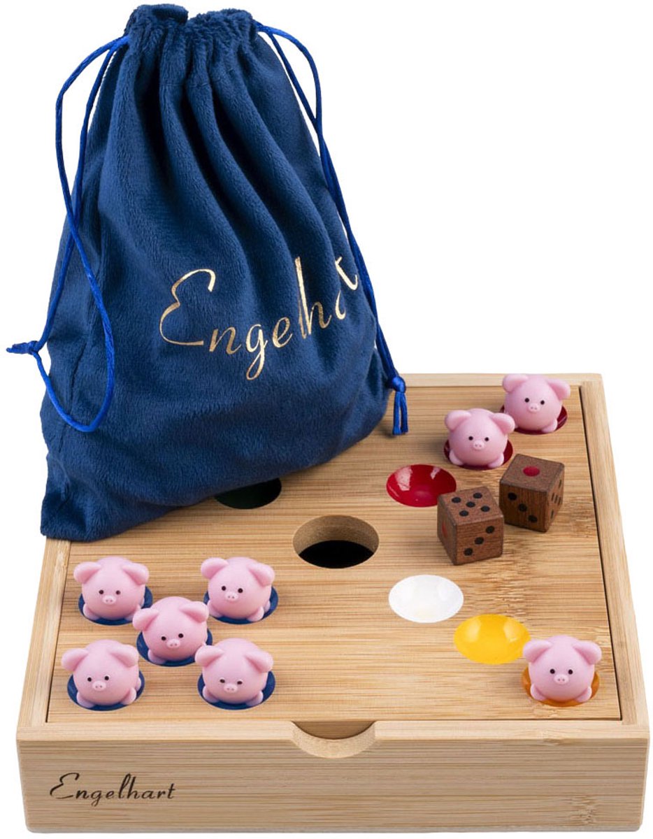 Engelhart - Engelhart Pig hole game – bamboe – 60 siliconen varkentjes – strategisch gezelschapsspel – tactisch bordspel –