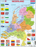 Larsen nederland met provincies en vlaggen – puzzel – kaarten geografie – nederland – educatieve legpuzzel voor kinderen – 48 stukjes – gemaakt in noorwegen – extra dikke 2,5 mm stukjes – tray met vaste rand