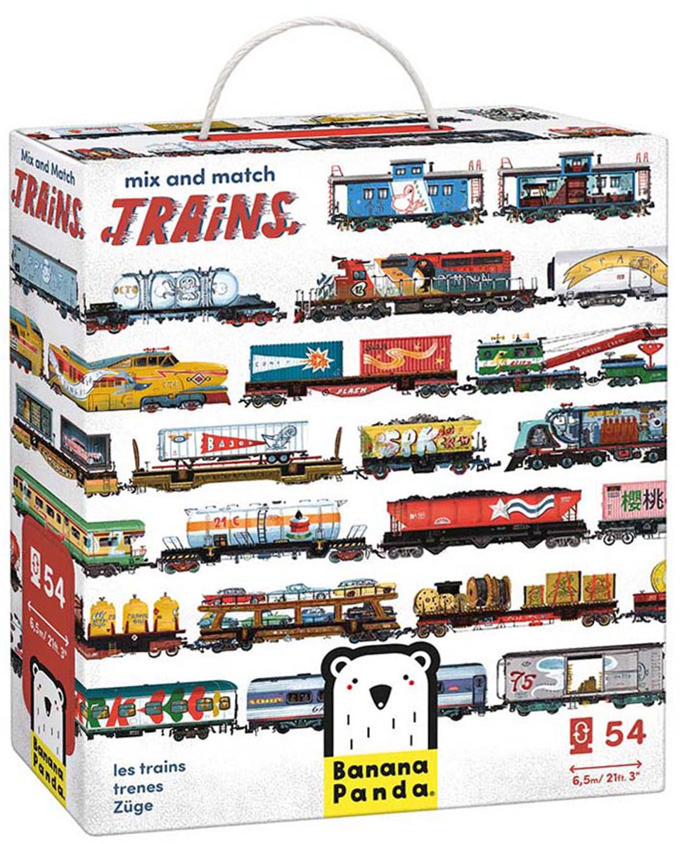 Banana Panda - Banana Panda puzzel trein speelgoed - mix and match treinen 54 stukjes.
