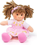 Bigjigs stoffen pop rose - - meisjespop met roze jurk - 28 cm