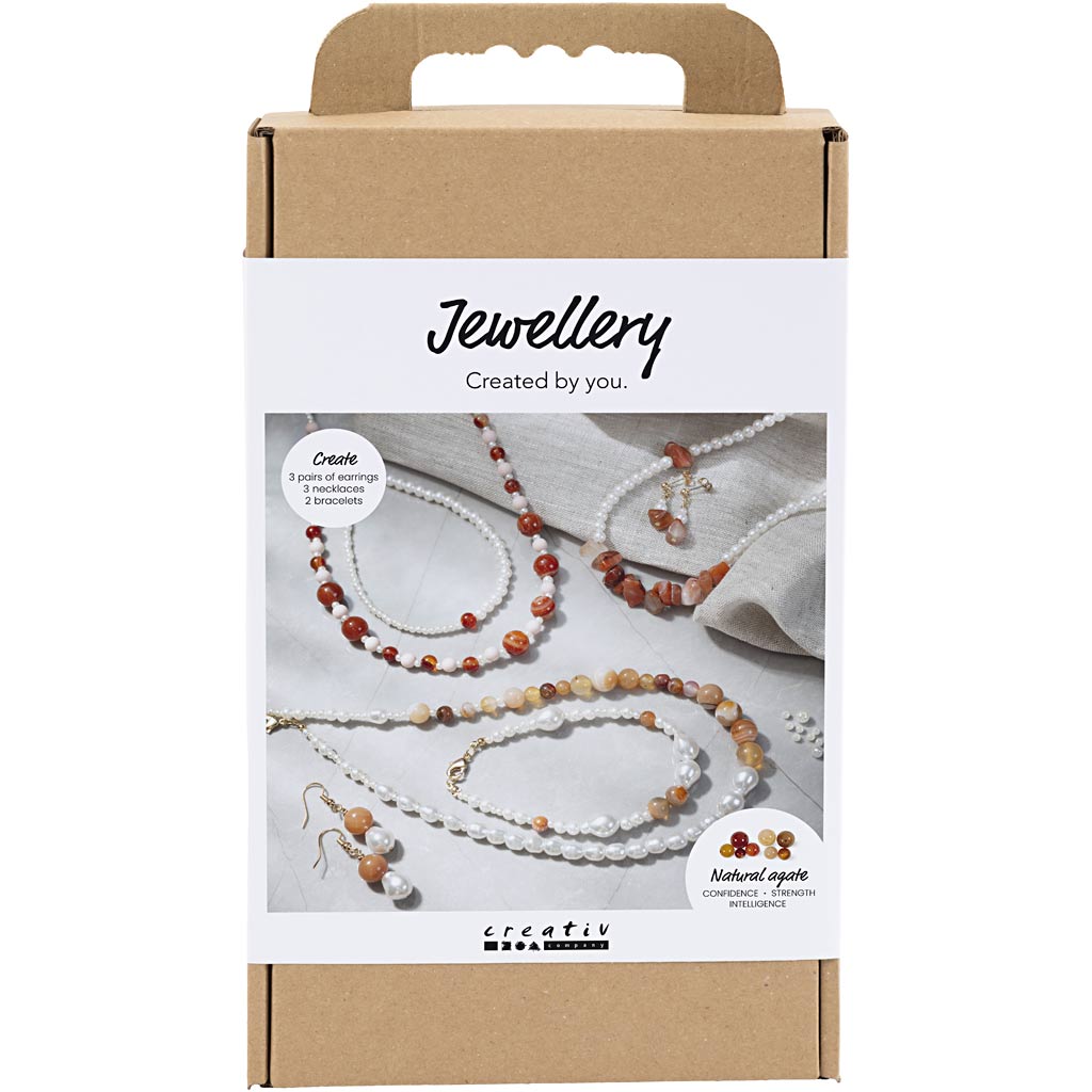 Creativ company hobbyset sieraden beige burnt orange wit parelmoer