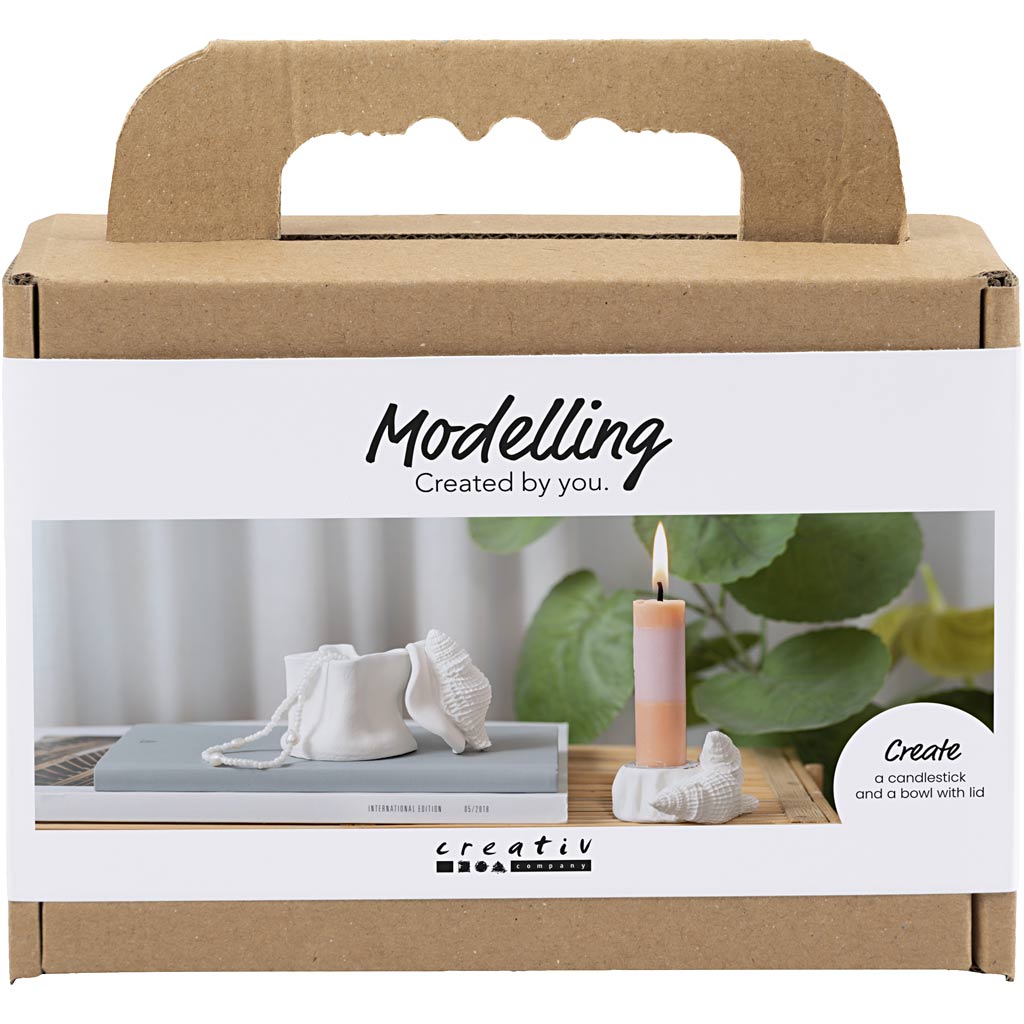 Creativ company mini hobbyset boetseren kandelaar met schelpen off white