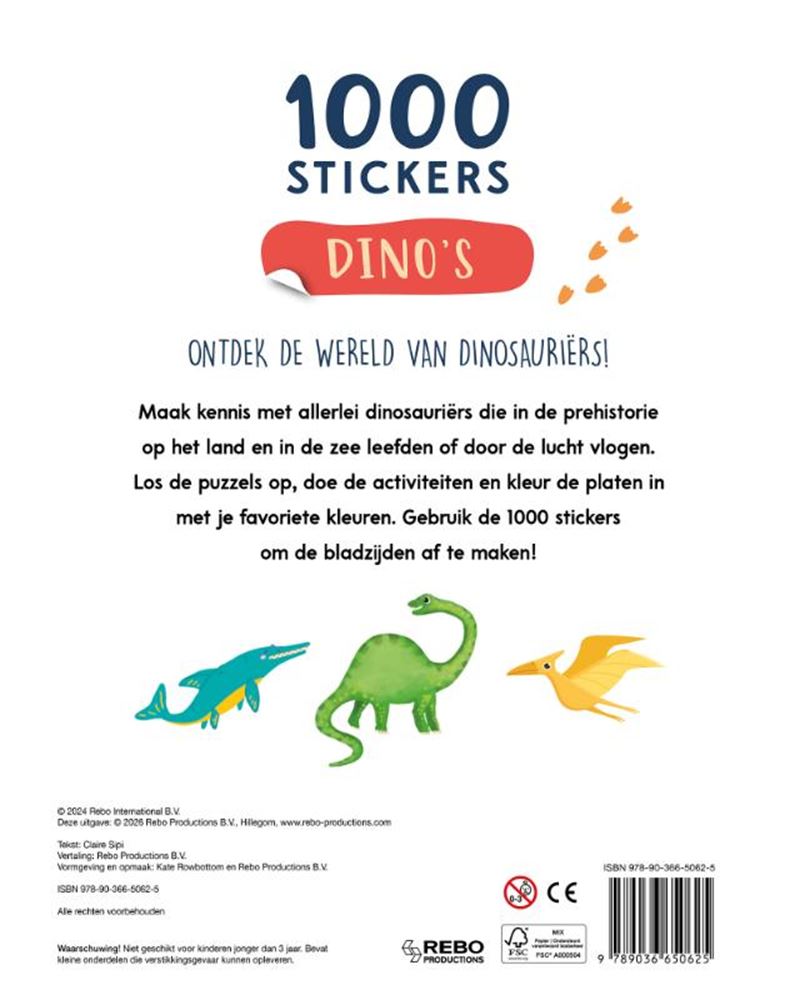 Rebo Publishers - Rebo Publishers Doeboek dino's - 1000 stickers
