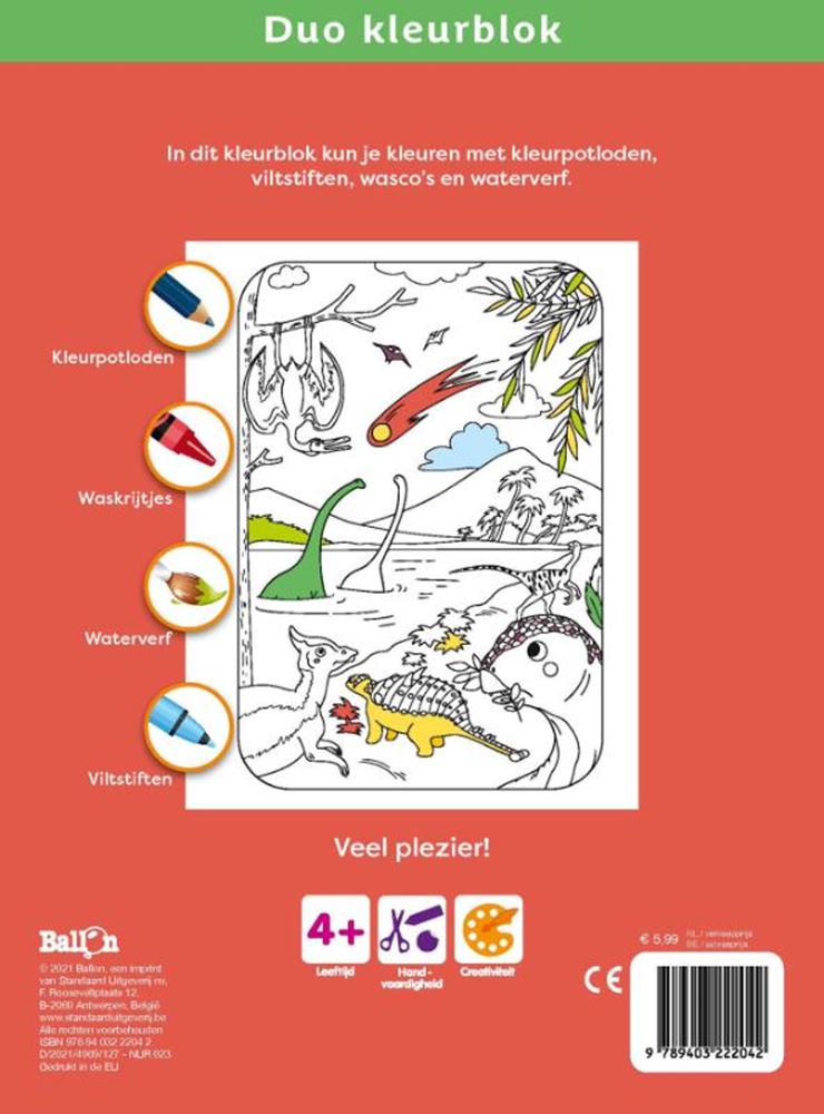 Ballon duokleurblok, dinosaurus en dieren. 4+