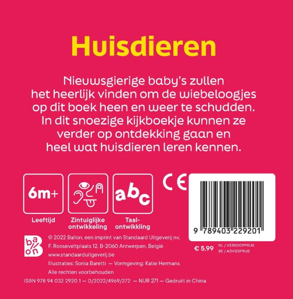 Standaard Uitgeverij - Standaard Uitgeverij Huisdieren boek met wiebeloogjes. 0+