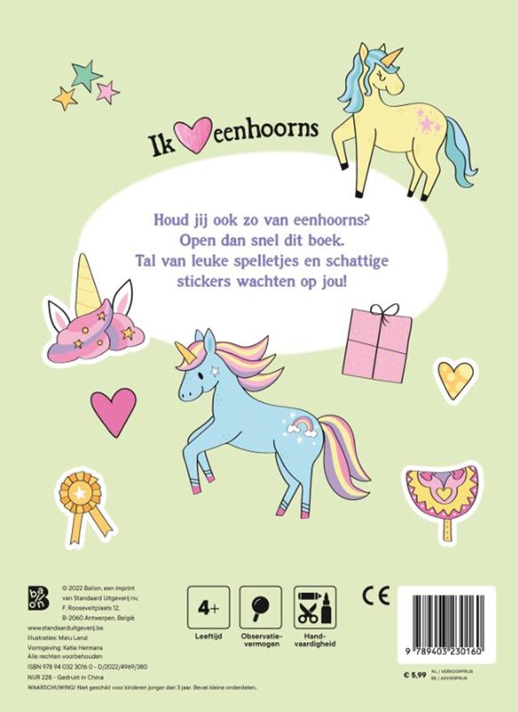 Standaard Uitgeverij - Standaard Uitgeverij Eenhoorns plak en speel 4+