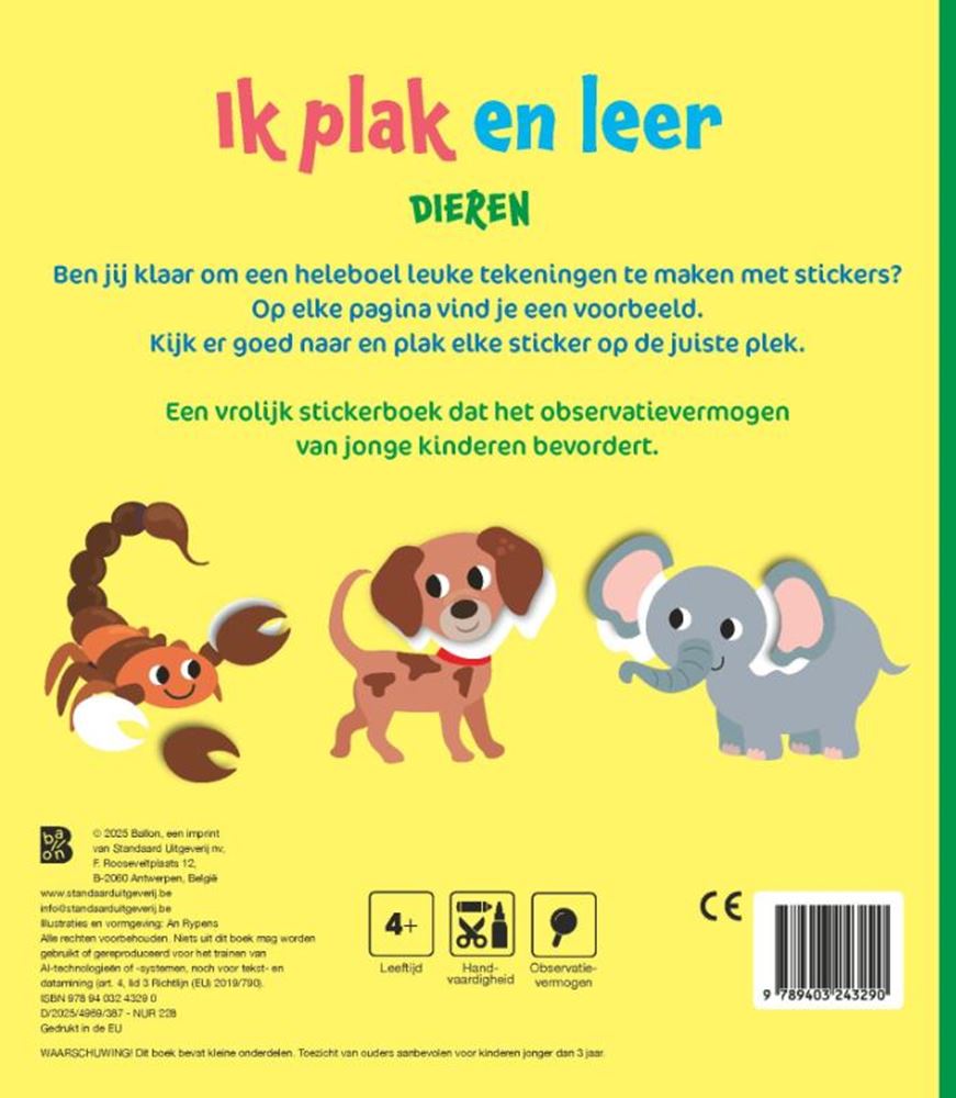 Standaard uitgeverij ik plak en leer: dieren (4-5 jaar) 4+ | 3 stuks