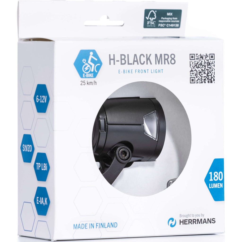 Phare Herrmans H-Black MR8 E 6-12 Volt - avec support - 180 lumen