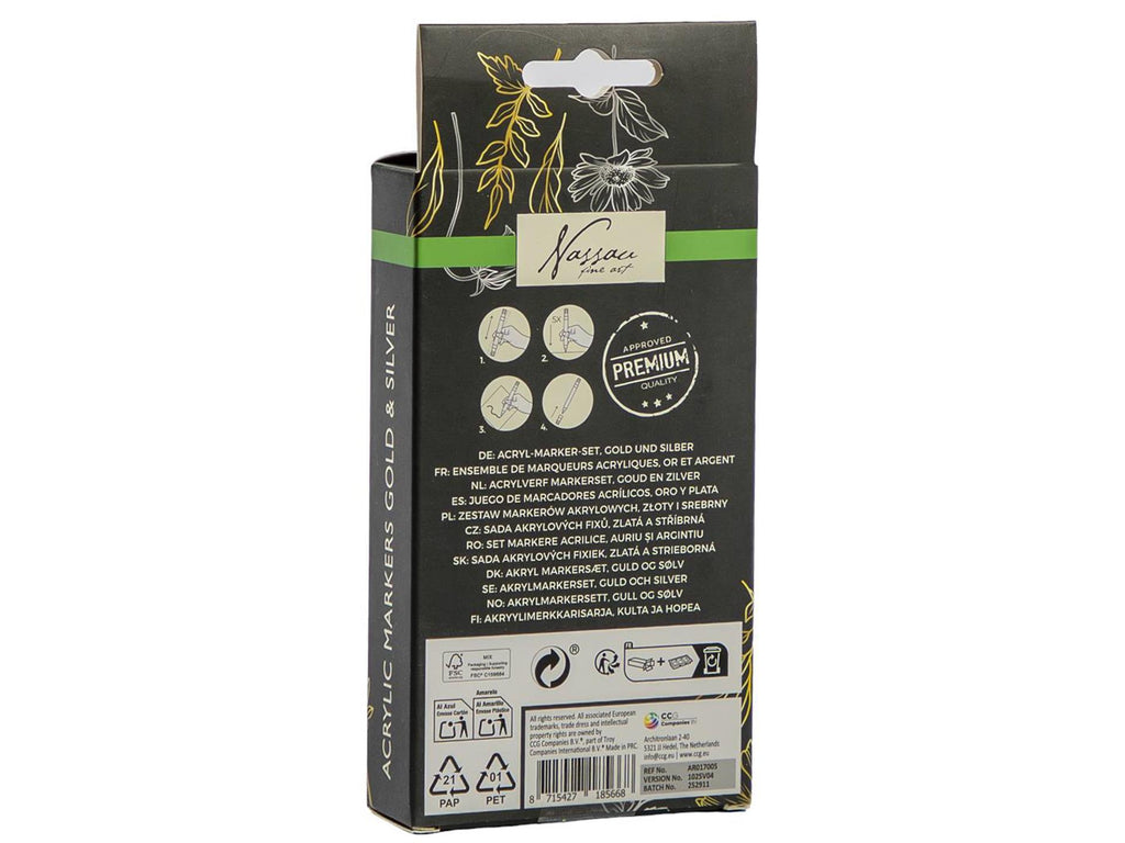 Nassau acryl marker set goud zilver - 5st.