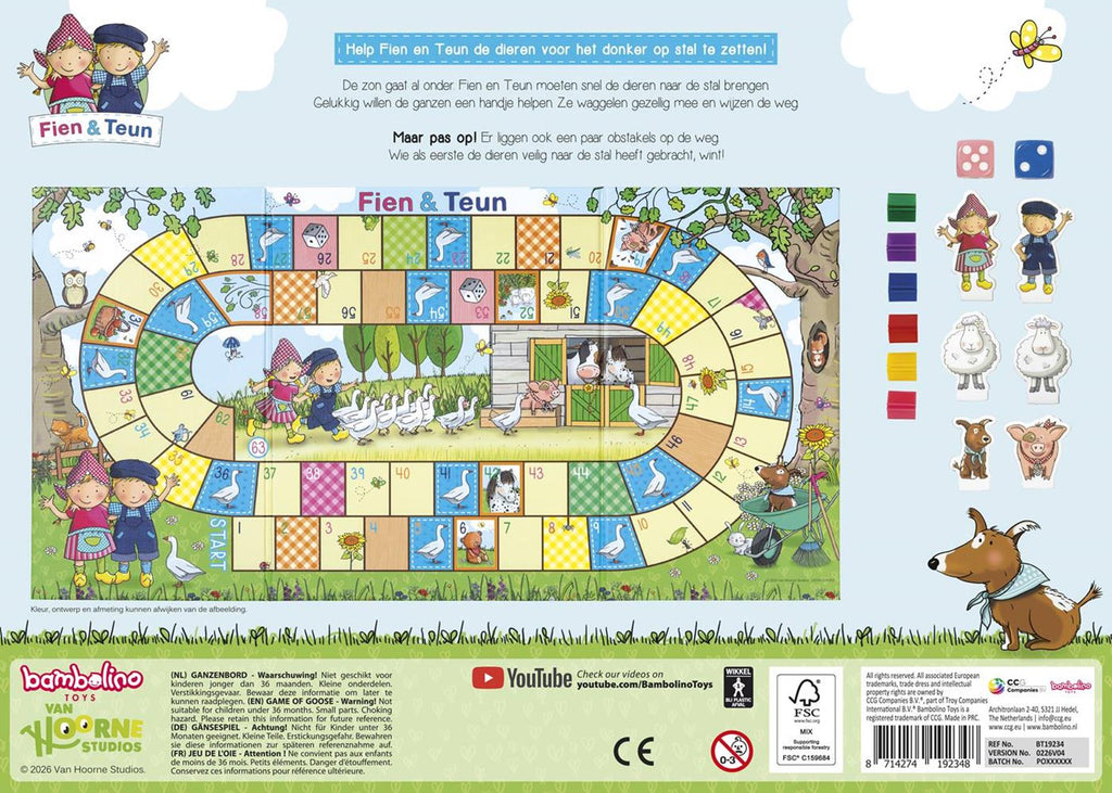 Fien & Teun - Fien & Teun ganzenbord - educatief peuter speelgoed - gezelschaps spel bordspel - boerderij thema - bambolino toys - vanaf 4 jaar cadeautip