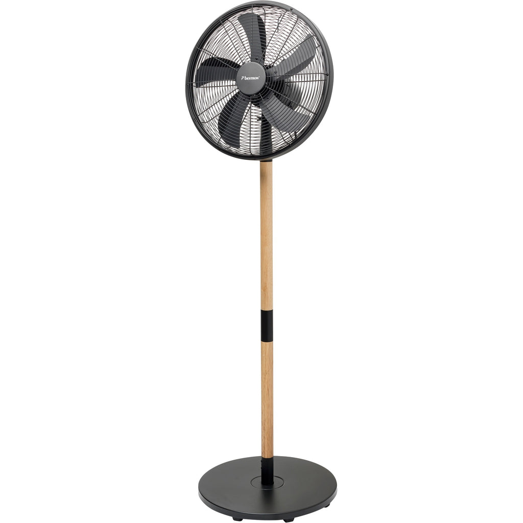 Bestron dfs45wb design statiefventilator (zwart houtkleur, ø 45 cm | stijlvol hout desgin)
